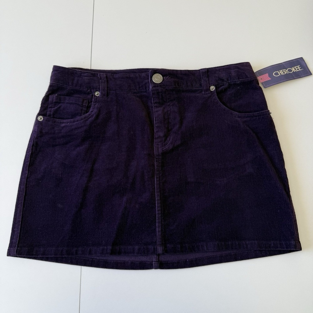 NWT Cherokee Dark Purple Phantom Grape‎ Corduroy Mini Skirt Size XL 14/16